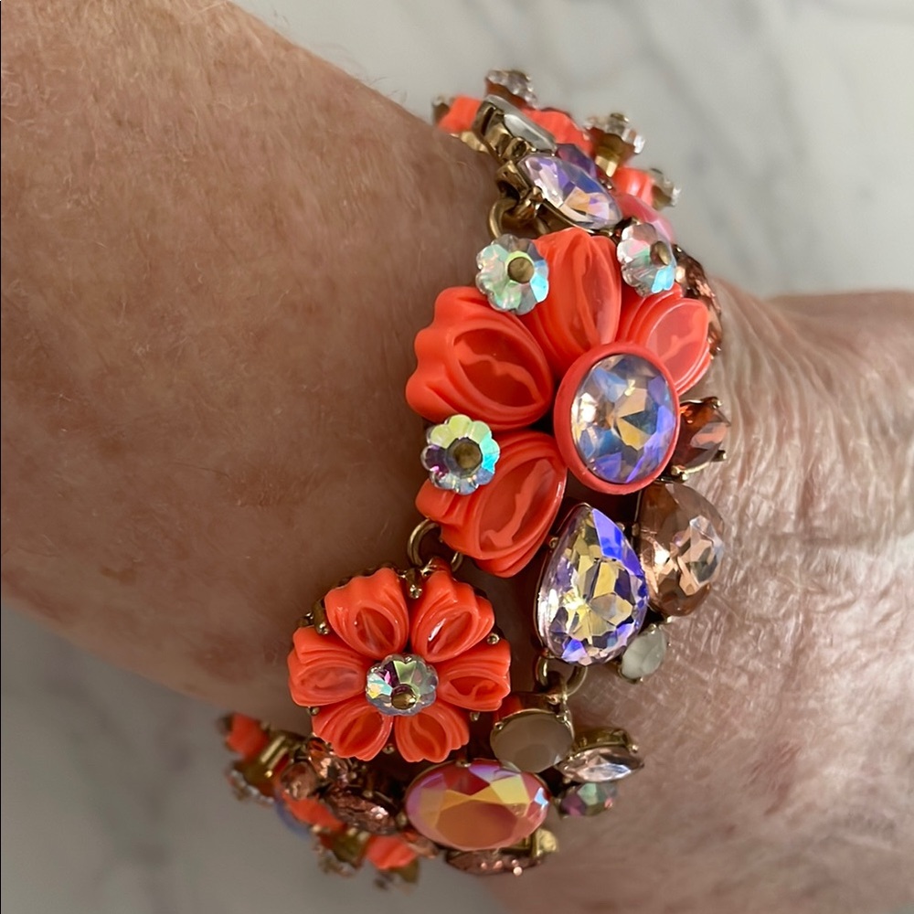 Vibrant Orange Floral Bracelet with 3D Texture